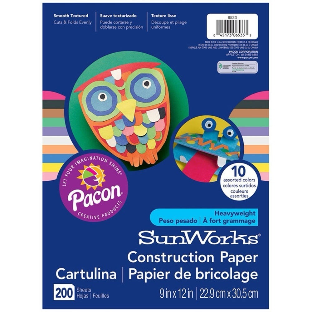 Sunworks Construction Paper, Heavyweight 50 Sheets 10 Assorted Colors 9" X 12"